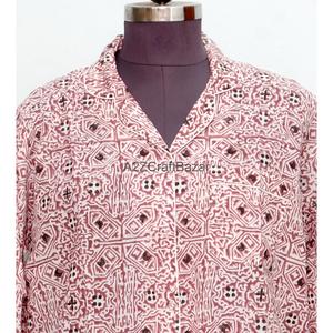 เสื้อเชิ้ตยาวทรงกิโมโนพิมพ์ลายดอกไม้ ผ้าฝ้ายแท้ 100% สำหรับผู้หญิง ทรงเข้ารูป คอวี แขนสามส่วน ติดกระดุม ซักได้ ความยาวครึ่งน่อง เปิดด้านหน้า - Product Image 3