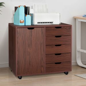 Armadio Archivio in MDF Marrone Scuro a Cinque Cassetti con Anta Singola in PVC Effetto Legno - Product Image 4