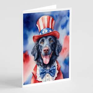Whimsical A7 Size 5x7 Blank <b>Note</b> <b>Cards</b> Curly-Coated Retriever Patriotic American <b>Greeting</b> <b>Card</b> Pack 8 Includes Envelopes - Product Image 1