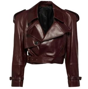 Premium Style High Quality Women's Cow Skin <b>Leather</b> <b>Jackets</b> Canvas Zipper 100% Polyester <b>Burgundy</b> Color Winter Fashion - Product Image 3