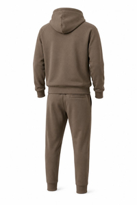 Ensemble de survêtement personnalisé pour homme, marron terreux, avec sweat à capuche à manches raglan, poche kangourou et pantalon de survêtement à cordon de serrage et revers, Fabricant OEM - Product Image 2
