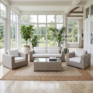 Saint Martinez Patio Setss Mahogany Wood Kuboo Rattan Grey Weaving Ksvw Fabric <b>Sofa</b> Chairs Coffee Table Luxury Outdoor Furniture - Product Image 2