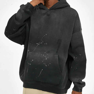 Vintage Acid Wash Distressed 100% Cotton Oversized Fit Pullover <b>Hoodie</b> for Men with <b>Zipper</b> Design and Front Logo - Product Image 4
