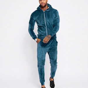 Ensemble de survêtement pour homme avec capuche, fermeture éclair intégrale, couleur unie, sweat-shirt et pantalon avec logo imprimé, style décontracté, style automne - Product Image 6