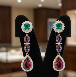 Pendientes de Plata de Ley 925 con Baño de Oro de 18K, Diseño Ovalado y en Forma de Pera, con Circonitas Cúbicas, de 5.5 Pulgadas, Joyería Étnica - Product Image 3