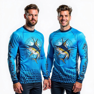 Fishing Long Sleeve Shirt Unisex UPF 50 Waterproof Breathable Anti-Uv Sublimation Print Blue Fish Pattern Plus Size Quick Dry - Product Image 3