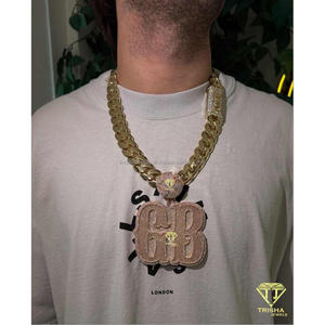 Pendentif lettre plaqué or 14 carats certifié GIA, serti de pierres cultivées en laboratoire, par Trisha Jewels, avec argent 925 pour homme, collier à maillons cubains - Product Image 6