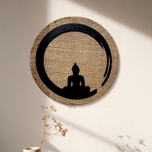 Arte Mural Redondo de Buda con Fondo de Yute, Decoración Espiritual para Colgar en la Pared, para Sala de Estar, Dormitorio, Sala de Pooja, Oficina, Cafetería, Decoración del Hogar - Product Image 6
