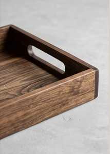 Natural Walnut Wood Serving <b>Tray</b> Wooden Food Plate Rectangular <b>Dinner</b> <b>Tray</b> with Raised Edge for Home Restaurant - Product Image 3