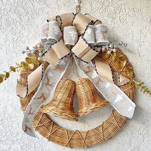 Direct Factory Rattan <b>Christmas</b> <b>Wreath</b> with Bells and Ribbon Bow, Handcrafted Woven Festive Hanging Craft - Product Image 4