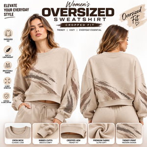 Sweat-shirt imprimé oversize pour femme, col rond, coupe courte, en molleton bouclette, vêtement d'hiver pour femme, coupe ample - Product Image 1