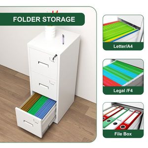 Armadietto Portadocumenti Sicuro per Casa/Ufficio, Armadio Verticale in Metallo a 3 Cassetti con Serratura e Slot per Schede - Formato A4/Letter - Product Image 5