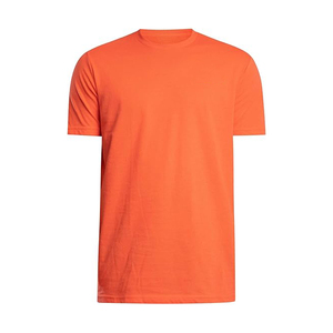 Camiseta de Manga Corta para Hombre, Cuello Redondo, Corte Regular, Color Naranja Sólido, Algodón Jersey, Informal, Tejido Liso Teñido - Product Image 1