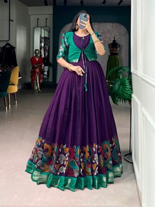 Artisan Kalamkari Chanderi Maxi Dress With Coordinated Open Front <b>Jacket</b> Zari Border Flared Ethnic <b>Womens</b> Occasion Outfit - Product Image 2