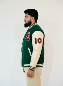 <b>Men's</b> Spring Breathable Windproof Double Breasted Varsity <b>Jacket</b> with Embroidery Logos for <b>Men</b> Wool Body Genuine Leather Sleeves - Product Image 2