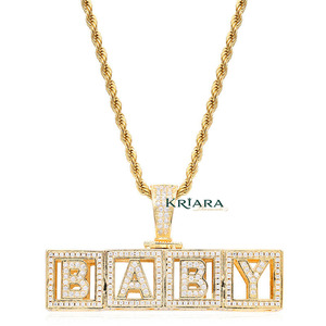 Pendentif Lettre Bébé en Argent 925 avec Pierres Moissanite Plaqué Rhodium Style Hiphop Bijoux Unisexe - Product Image 2