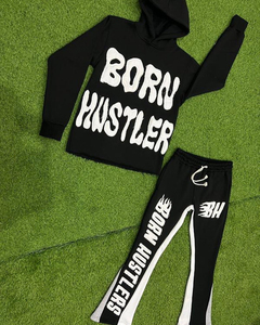 Custom Winter Woven Streetwear Zip-Up Rhinestone <b>Thermal</b> Fleece Tracksuit Jogger Double Waist Flared Sweatpants Hoodie Set Men - Product Image 6