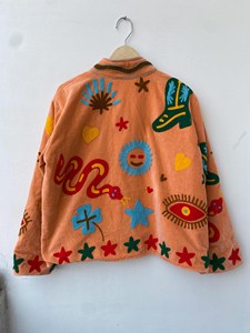 Veste bohème en velours corail brodée à la main avec motif serpent, col montant, manches longues, vêtements d'extérieur pour femmes, veste de printemps - Product Image 5