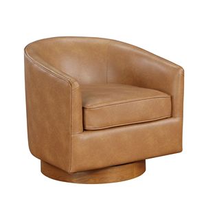 Poltrona Girevole Maisy con Seduta in Ecopelle e Base in Legno, Elegante Sedia da Soggiorno - Product Image 1