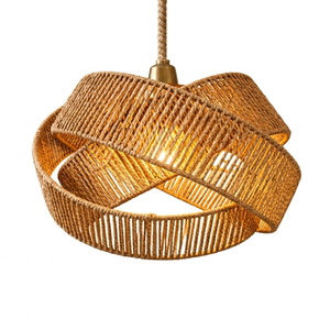 Lustre suspendu géométrique artistique en corde tressée moderne pour décor tropical et Japandi - Product Image 1
