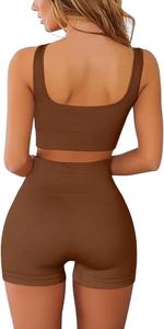 Custom Wholesale Womens Seamless Breathable Anti-Bacterial Quick Dry Yoga Wear Two-Piece Set Solid Strap Sports Bra - Product Image 5