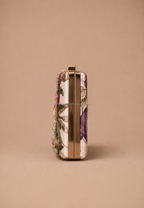 Floral Zardozi Silk Soft Portable <b>Clutch</b> Bag Pearl Embellished Evening Purse Handmade Wedding Party Chain Strap Flap Closure - Product Image 2