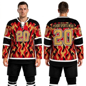 Custom <b>Red</b> Yellow Flame Ice Hockey Jersey Full Sleeve 100% Polyester Sublimation Custom Team Sportswear - Product Image 1