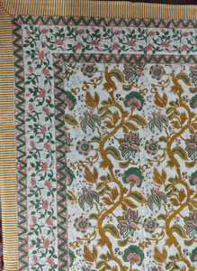 Rustic Farmhouse Floral Block Print Cotton <b>Tablecloth</b> Handmade Technique for Kitchen Use - Product Image 5