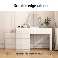 Table de toilette moderne blanche pour chambre à coucher avec fonctions réglables et convertibles, 5 tiroirs de rangement et miroir sur pied