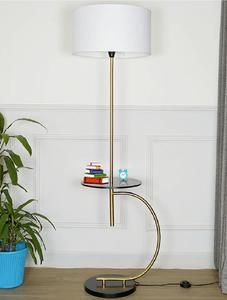 Modern Brass Floor Lamp With Side Table White Drum Shade LED Warm Light Living Room Decorative <b>Standing</b> Lamp - Product Image 3