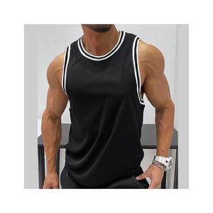 Wholesale Custom Logo Men Training Tank <b>Top</b> Athletic Ribbed <b>Vest</b> <b>Striped</b> Trim Sleeveless Gym Bodyshaping Fitness Wearables - Product Image 6