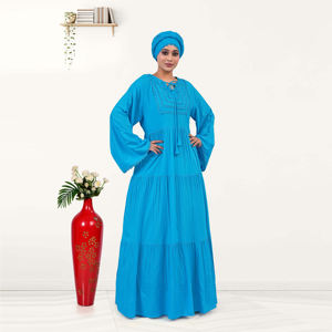 ชุดคาฟตันผ้าเรยอนพรีเมียมไซส์พลัส ดีไซน์เรียบหรู ทรงแม็กซี่แบบไล่ระดับ แต่งลูกไม้ที่คอเสื้อ แขนเสื้อทรงหลวมใส่สบาย - Product Image 3