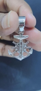 Pendentif Ancre Iced Out avec Moissanite en Argent Sterling 925, Coupe Ronde Brillante, Charme de Luxe Unisexe - Product Image 2