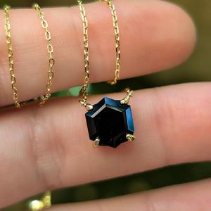 Collier hexagonal en onyx, pierre précieuse onyx noir 3 carats, argent sterling 925 plaqué or 14 carats, pendentif taille brillant, bijoux - Product Image 6