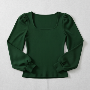 Haut côtelé à col carré et manches longues pour femme, coupe ajustée, personnalisable avec logo et couleur, vente en gros, commande en vrac, marque privée - Product Image 4