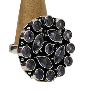 Bague de mariage bohème en laiton plaqué argent antique avec perle violette, cadeau pour femme, vente en gros, fournisseur en vrac d'octobre, fabricant Inde - Product Image 1