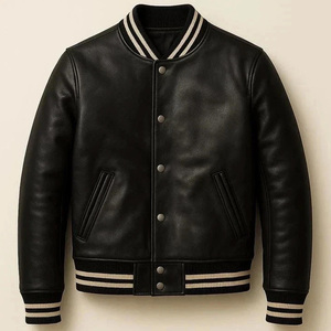 Veste varsity en cuir personnalisée pour homme, veste bomber en cuir noir pour homme, veste de motard dans un nouveau design - Product Image 1