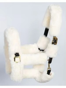 Harnais de cheval en nylon bordeaux avec rembourrage en polaire blanc et boucles métalliques pour l'équitation et l'entraînement - Product Image 3