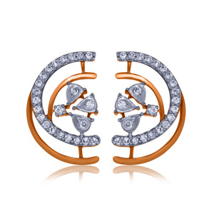 Boucles d'oreilles clous en or rose 14 carats avec diamants de laboratoire ronds et en forme de poire, design floral circulaire ouvert, bijoux fins pour femmes - Product Image 3