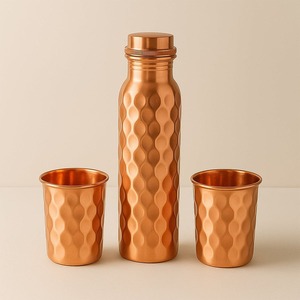 Pure Copper <b>Plain</b> Leak-Proof <b>Water</b> <b>Bottle</b>-Unique Luxury Artisan Classic Design Minimalist Style Eco-Friendly Home Drinking - Product Image 2