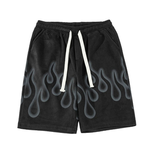 Pantalones cortos deportivos transpirables con estampado de llamas para hombre, pantalones cortos informales con cintura elástica, ropa de calle de algodón, pantalones deportivos holgados de verano para gimnasio - Product Image 3