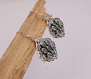 Pendientes de Plata de Ley 925 con Topacio Azul, Estilo Vintage, Gema de Topacio Azul Claro Genuino, Pendientes Colgantes Hechos a Mano, Venta al Por Mayor - Product Image 4