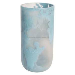 Handcrafted <b>Tall</b> Frosted Blue Resin <b>Vase</b> | Modern Cylindrical Flower Holder | Elegant Luxury Home Decor - Product Image 1