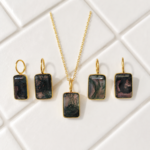 Natural Gemstone Moss Agate Pendant Geometric 18k Gold Plated Punk Brass Trendy Fashion Jewelry Party - Product Image 1