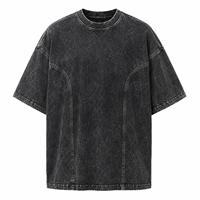 Kaos Denim Pria Oversize O-Neck Lengan Pendek Stonewashed Gaya Jalanan Warna Solid 100% Katun Rajut Ramah Lingkungan Kasual