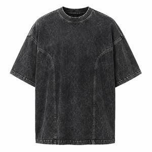 Camiseta de mezclilla lavada a la piedra de manga corta con cuello redondo oversize para hombre, estilo urbano, color liso, algodón, ropa casual, MOQ bajo - Product Image 1