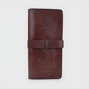 Portefeuille long élégant pour homme en cuir véritable, organiseur de téléphone, couleur cognac, style vintage, avec poche zippée et fenêtre pour carte d'identité - Product Image 1