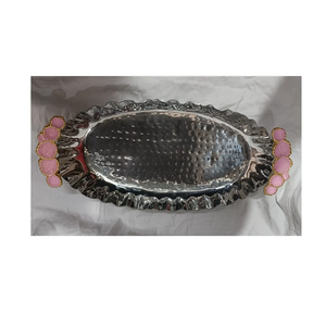 Silver Plated Hammered Design Stainless Steel Plate/Tray Elegant For Dining <b>table</b> Snacks Dessert Server Plate - Product Image 2