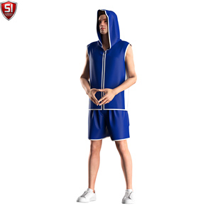 เสื้อคลุมมวยแบบมีฮู้ดแขนกุดผู้ชายสำหรับออกกำลังกาย MMA สีน้ำเงิน โพลีเอสเตอร์ ระบายอากาศได้ดี ใช้ได้ทุกฤดูกาล เสื้อกีฬา - Product Image 3