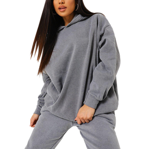 High Quality <b>Women</b> Autumn Hooded 2-Piece Fleece Tracksuit Solid Pattern Casual Eco-Friendly Breathable Polyester/Cotton Best - Product Image 6